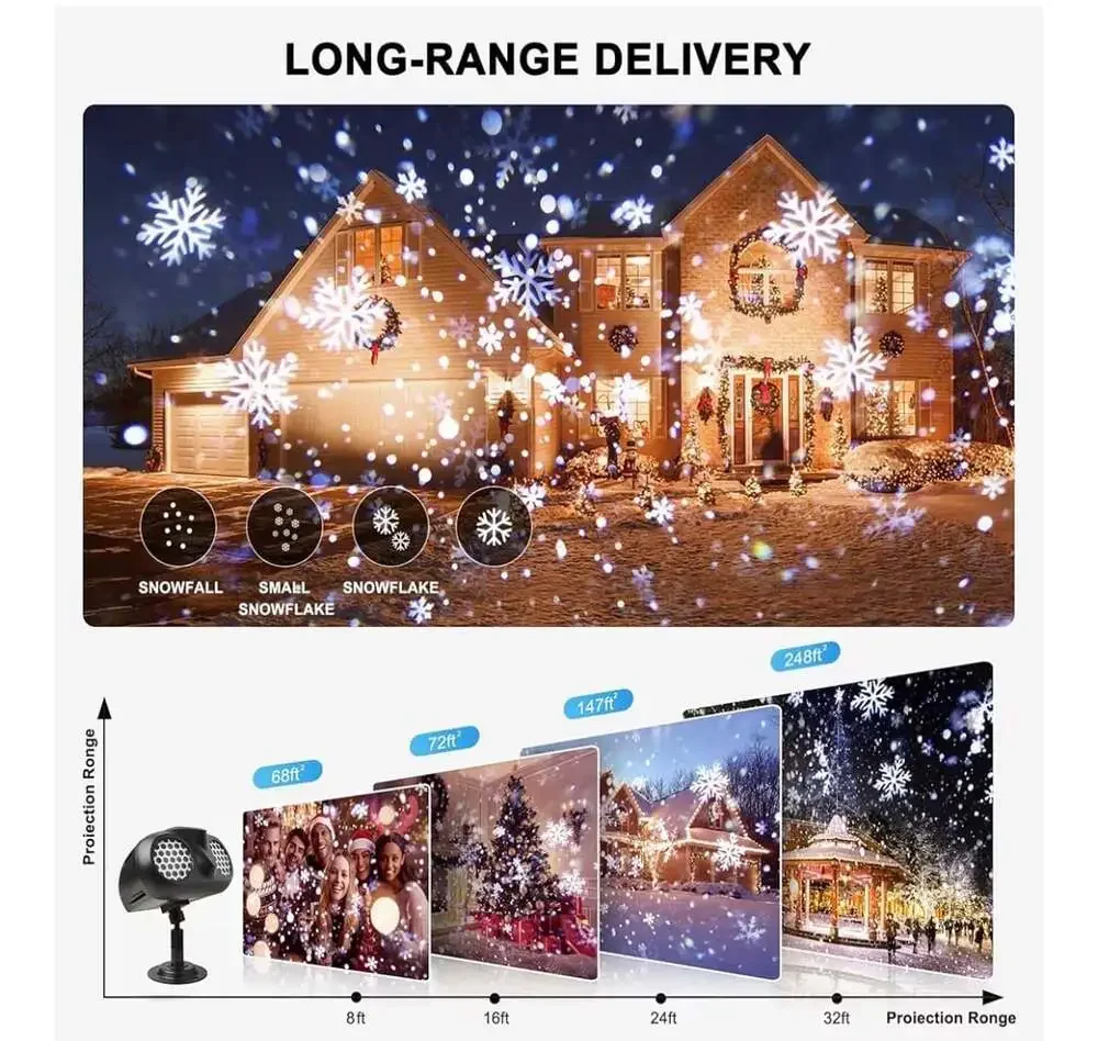 Dual-Head Christmas Snowflake Projector Lights Outdoor, IP65 Waterproof LED Snow